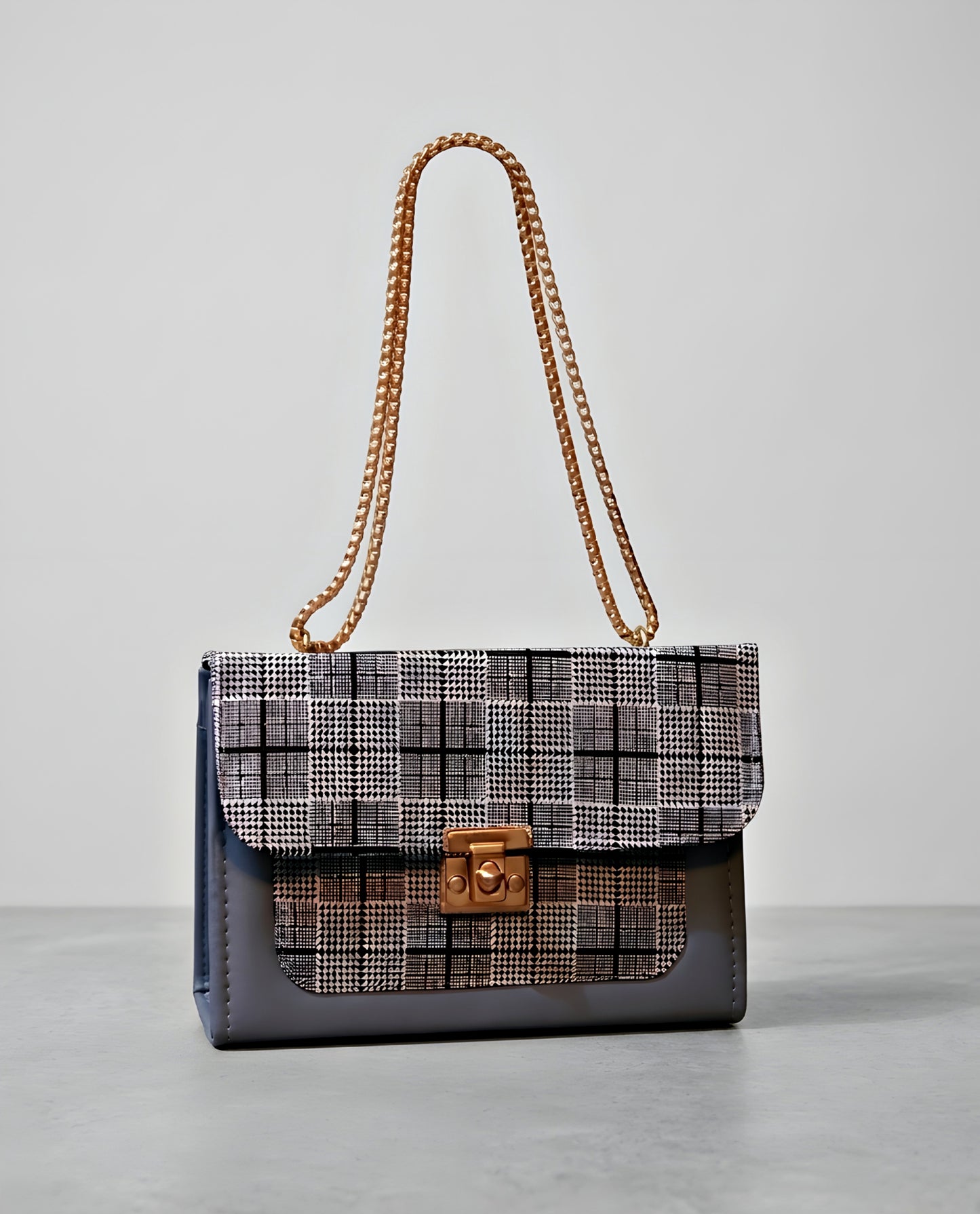 Checked rectangular shoulder bag