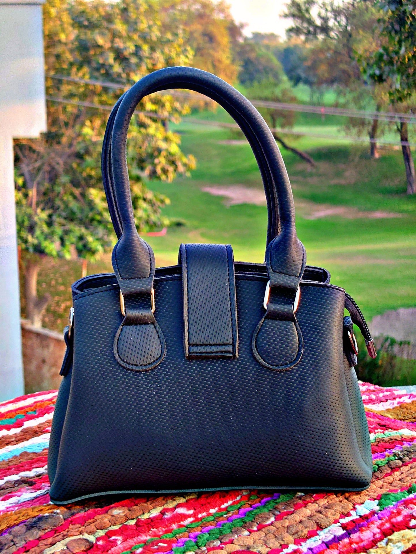 stylish black finish hand bag
