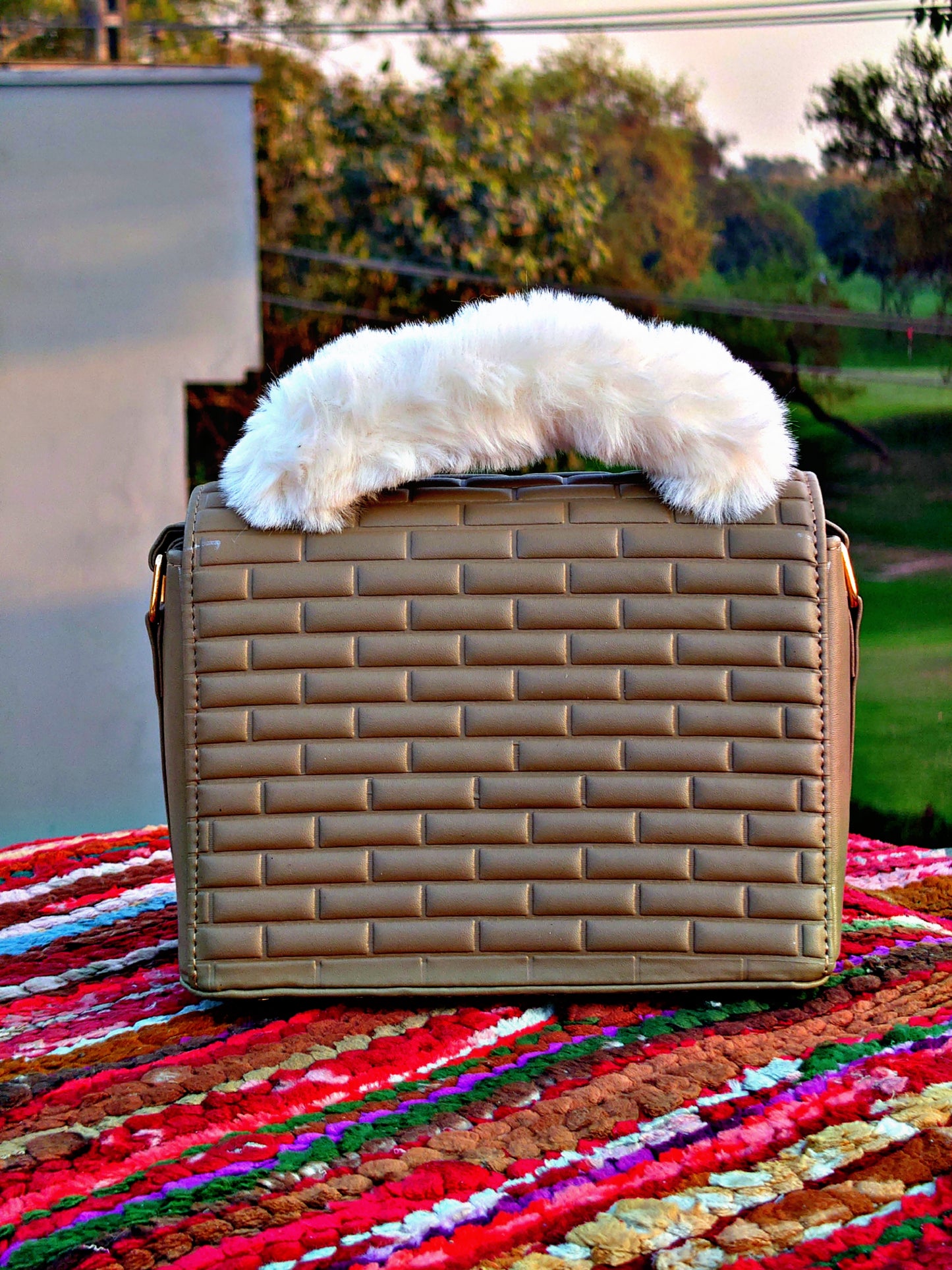 brick textured cross body hand bag