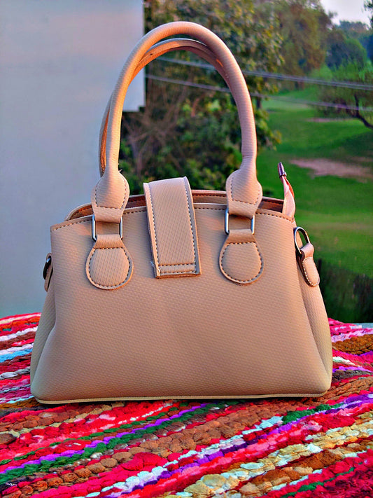elegant beige textured hand bag